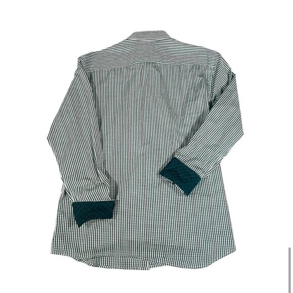 Quieti Mens XXL Plaid Button Down Shirt Fine Cotton Long Sleeve Green White - Picture 3 of 10